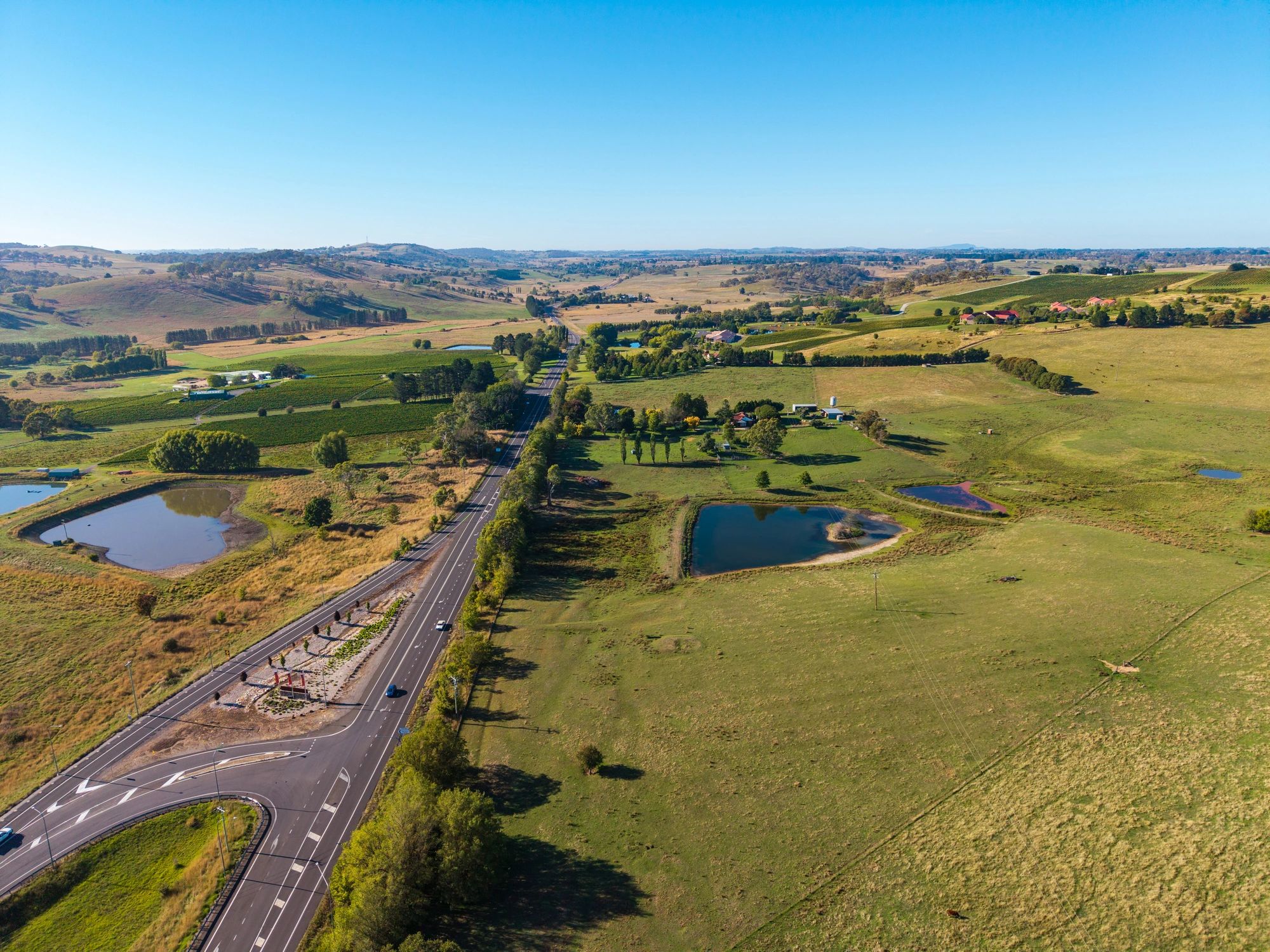 Aerial view of rural farmland and waterways in Australia